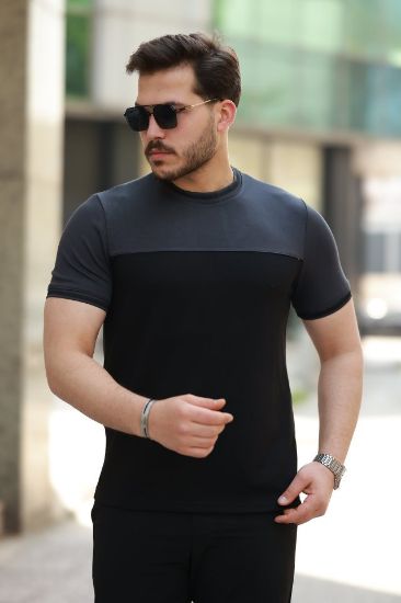 Erkek Bisiklet Yaka Parçalı Renk  Kısa Kollu Tshirt resmi